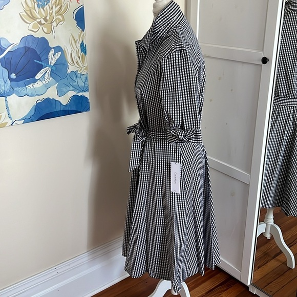 Calvin Klein Black and White Gingham Fit and Flare Dress with Fabric Belt - 12 - Picture 10 of 15